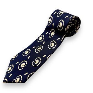 Perry Ellis Portfolio Geometric Necktie Mens Silk Navy Ivory USA 56 in